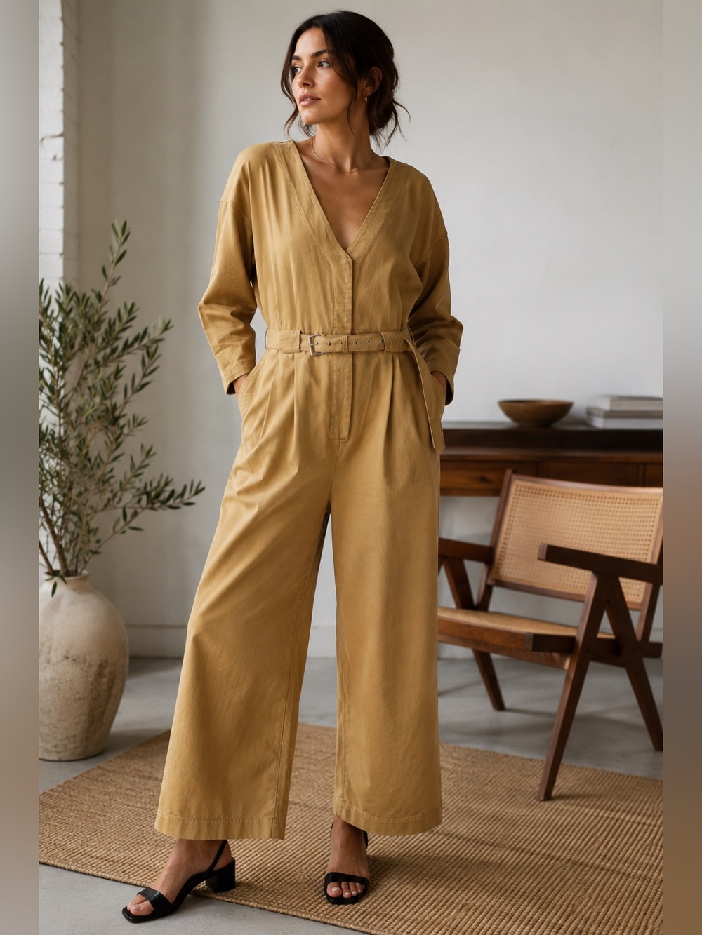 Rachel Comey Belted Utility Jumpsuit Wide Leg Cotton Size 12 USA